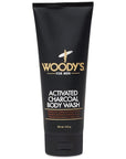 Woody's Activated Charcoal Body Wash for Men - Deep Cleansing, Exfoliating Face & Body Wash, Hydrating Formula with Walnut Extracts, Fresh Scent, 8 oz