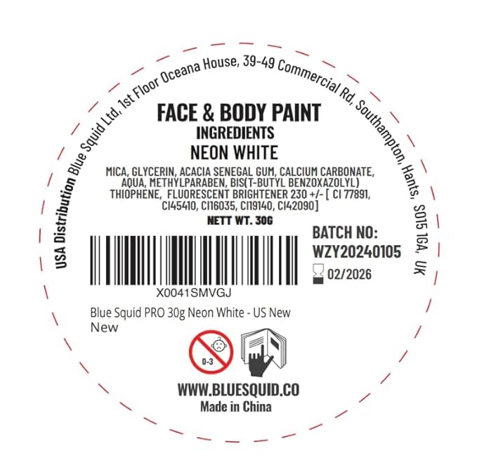 Blue Squid Face Paint Water Based Single Cake Professional Face Paint & Body Paint - Water Activated, Kids Adults Face Painting for Costume, Halloween Makeup, Cosplay - Neon White Face Paint 30g