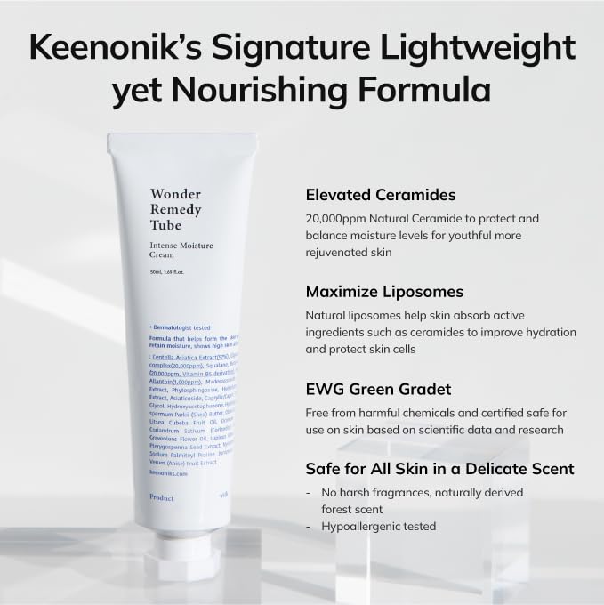 keenoniks Hydrating & Barrier-Repair Cream for Dry & Sensitive Skin – Korean Moisturizer with CICA & Ceramide – 50ml / 1.69 fl oz