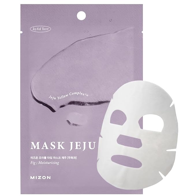 MIZON Joyful Time Jeju Face Mask (Fig) Koren Full Face mask Non-sticky Boosts Hydration with Jeju Yellow Complex(10 PCS)