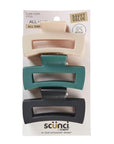 Scunci by Conair Hair 3-inch claw clips - hair accessories for women - Ideal for all hair types - trendy hair accessories - Beige, Black, Green -3 Count