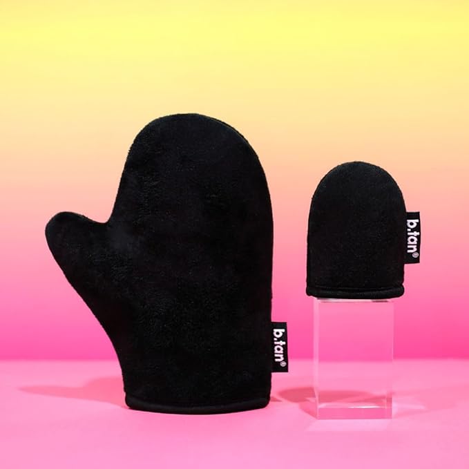 b.tan Face + Body Self Tanning Mitt Kit | Face & Body Mitt Bundle - Streak-Free, Velvety Soft, Reusable & Washable Self Tanner Mitt for Sunless Tan, Body Lotion, Tanning Lotion, Sprays, & Gels