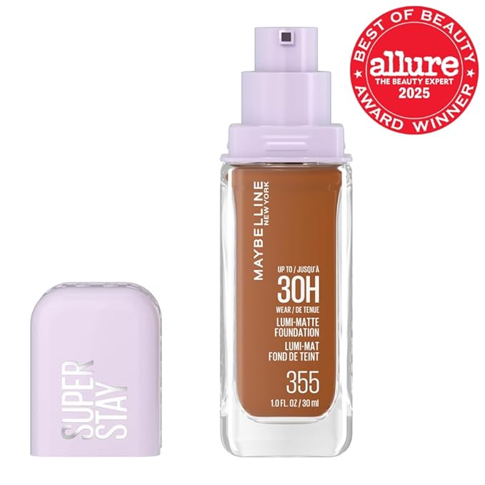 Maybelline Super Stay Lumi-Matte Foundation, Lightweight and Buildable Full Coverage Foundation Makeup For Up To 30HR Wear, 355, 1 Count