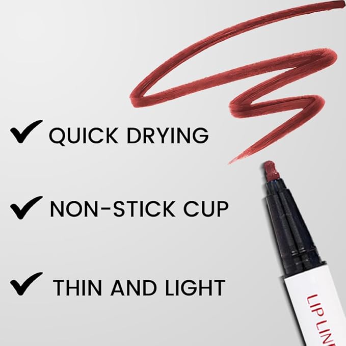 2Pcs Longwear Liquid Lip Liner Stain Marker Pen Set Long Lasting Waterproof, Dark Black Cherry Wine Red Matte 24 Hour Lip Liner and Lipstick Combo, Color Stay Lipliner All Day, Lip Stains peel off