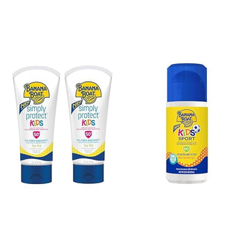 Banana Boat Kids Mineral Sunscreen Lotion SPF 50 Twin Pack and Sport Sunscreen Roll On Lotion SPF 60 Travel Size