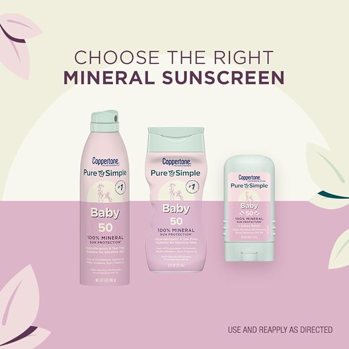 Coppertone Pure and Simple Baby Sunscreen Lotion SPF 50, Zinc Oxide Mineral Sunscreen for Babies, Hypoallergenic and Tear Free, 6 Fl Oz Bottle, Pack of 18