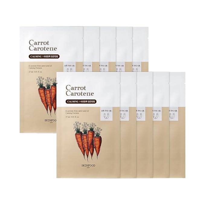 SKINFOOD 1957 Carrot Carotene Mask10ea Set - Beta Carotene, Carrot Seed Oil Extract, For All Skin Type, Moisturizing and Soothing, For Sensitive Skin type, Redness Relief 9.1fl.oz, 270ml