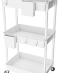 3 Tier Rolling Utility Cart with Handle,REBECAT Utility Cart Made of Multifunctional Storage Organizer Tool for Kitchen,Bathroom,Living Room,Office(White)