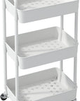 Sywhitta 3-Tier Plastic Rolling Utility Cart with Handle, Multi-Functional Storage Trolley for Office, Living Room, Kitchen, Movable Storage Organizer with Wheels, White