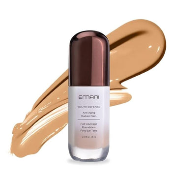 Emani Youth Defense Foundation with Hyaluronic Acid - Anti-Aging, Full Coverage - Protects Face and Brightens Skin Discoloration, Tan