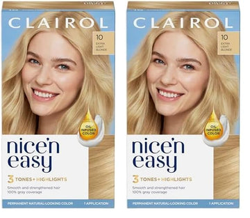 Clairol Nice'n Easy Permanent Hair Dye, 10 Extra Light Blonde Hair Color, Pack of 2