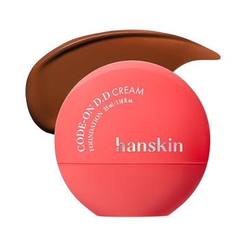 Hanskin Code on Double D Cream Foundation, Full Coverage Korean Liquid Foundation, Semi-Matte Finish Skin Tint, Lightweight Pore-Perfecting Base, 1.18 Fl Oz (52NC DEEP COCOA)