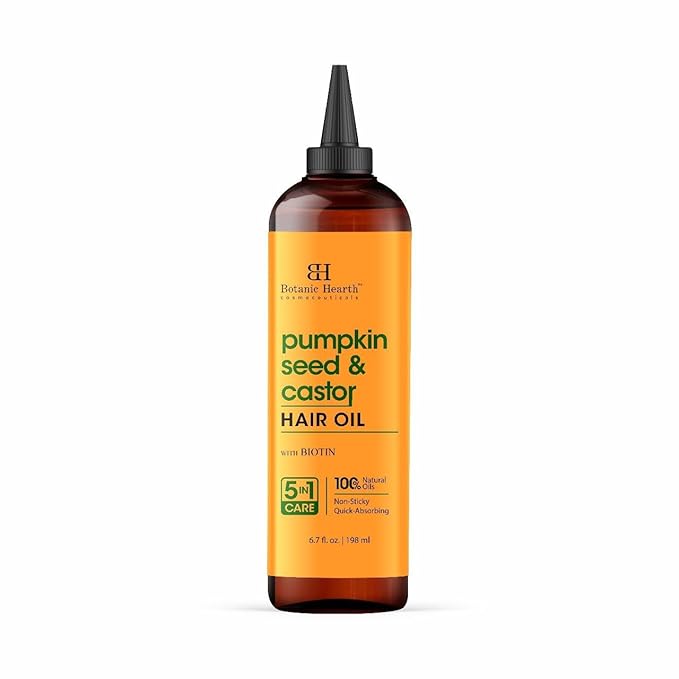 Botanic Hearth 100% Pure Pumpkin Castor Oil For Hair Growth | Infused with Pumpkin, Castor, Biotin | Hair Oil Repairs Dry Damaged Hair, Strengthening, Healthier - Hair Tonic, 6.7 fl oz