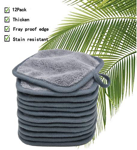 Makeup Remover Cloths for Face, Eye, Lips - Reusable Makeup Remover Pads Soft Microfiber Facial Cleansing Cloths 5 x 5inch 12 Pack (Gray)