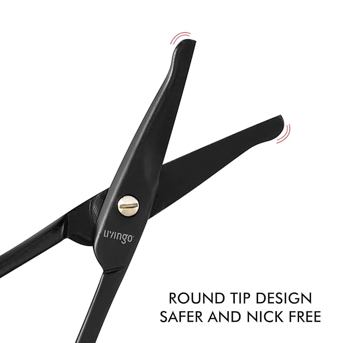 LIVINGO 3.75" Premium Nose Hair Scissors, Curved Safety Blades with Rounded Tip for Trimming Small Details Facial Hair, Ear Hair, Eyebrow (Black)