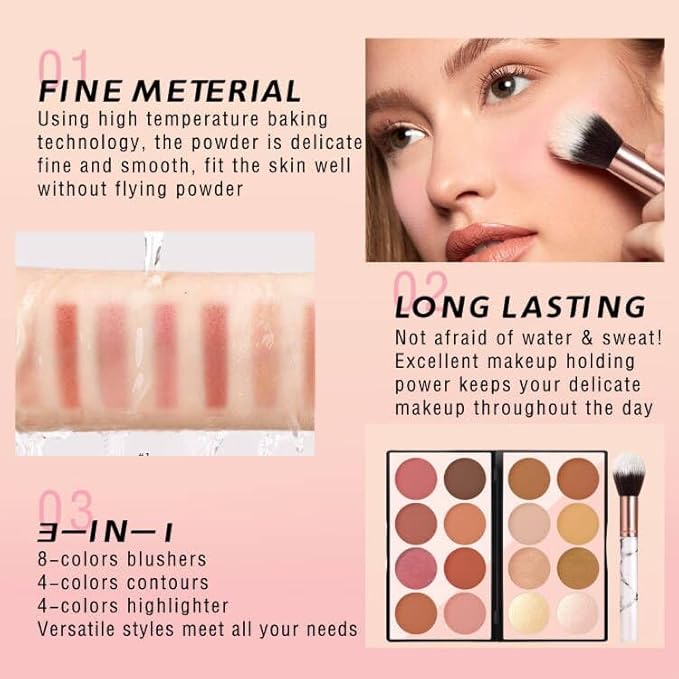 16 Colors Blush Contour Highlighter Makeup Palette with Blushes Set