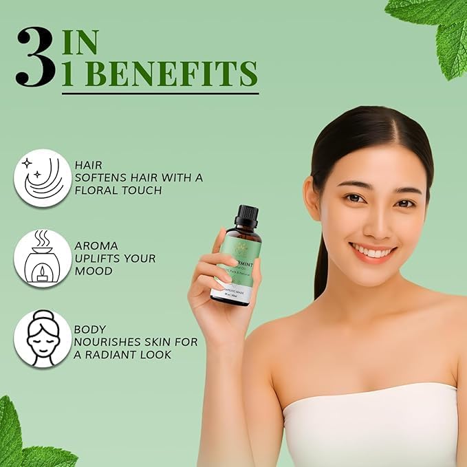 Peppermint Oil | 100% Pure and Undiluted | Therapeutic Grade Aromatherapy Essential Oil Peppermint | for Hair Skin & Diffuser | 3.38 fl. Oz