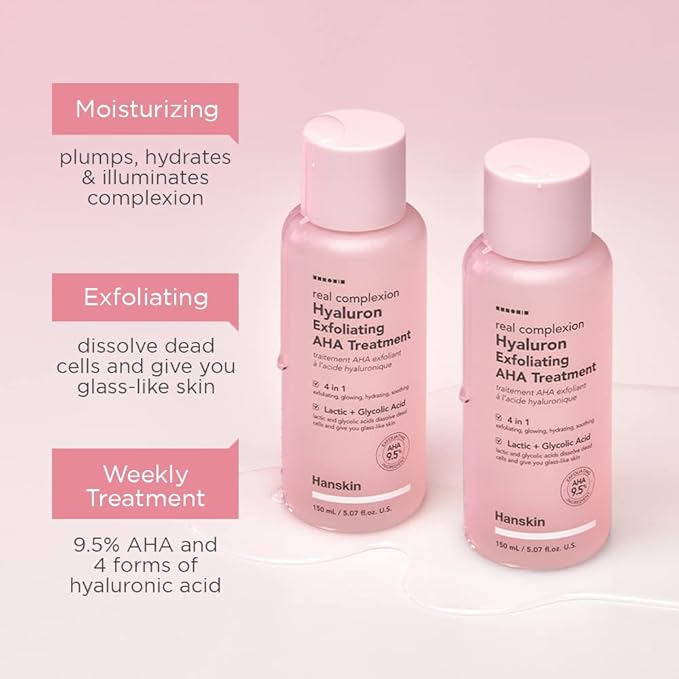 Hanskin Real Complexion Hyaluron Exfoliating AHA Treatment, Exfoliating Toner, Hydrating Skin Booster [5.07 fl. oz. (150ml)]