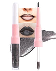evpct Black Metallic Glitter Lip Liner and Lipstick Combo Lip Gloss Stain Set Makeup for Women Long Lasting Waterproof 24, Goth Gothic Halloween Metallic Shimmer Frosted Iridescent Liquid Lipstick 17