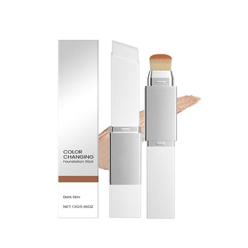 Blanc Cover Cream Stick,Korean Color-Changing Foundation Stick, Full Coverage Base Makeup， Dual-Ended with Detachable Brush for a Flawless Look (Dark Skin)