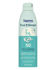 Coppertone Pure and Simple Kids Sunscreen Spray SPF 50, Zinc Oxide Mineral Sunscreen for Sensitive Skin, Hypoallergenic and Tear Free, 5 Oz Can