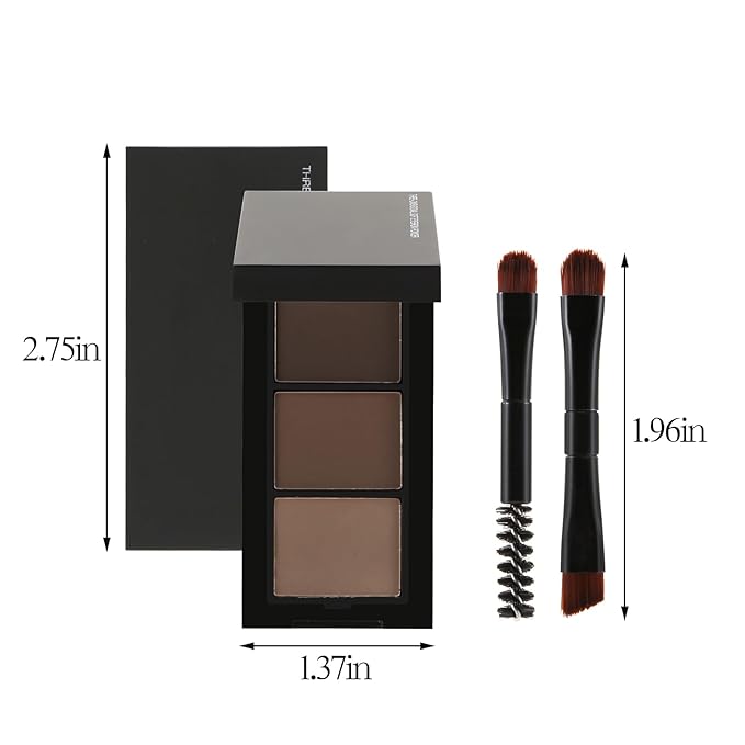 3 Colors Eyebrow Makeup Kit, Professional Brow Contour Palette, Waterproof Long-lasting Eyebrow Filler Powder with Mirror & Brow Brush