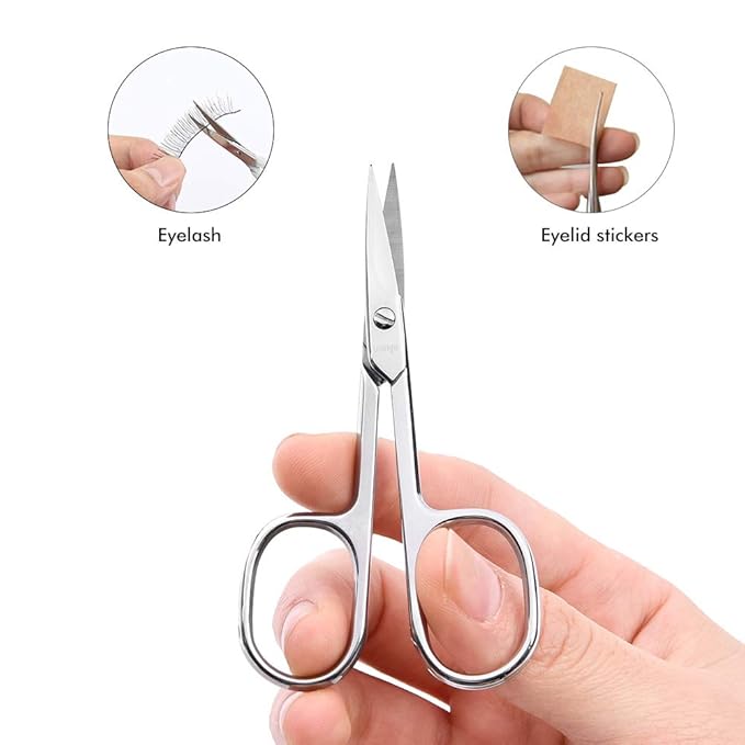 LIVINGO Premium Curved and Rounded Nose Hair Scissors for Men, 2 PC Set Nail Cuticle Manicure Scissors Shears Kit for Beard/Mustache, Ear, Facial Hair, Eyebrows, Eyelashes for Women