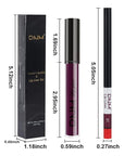 evpct 2Pcs Purple Plum Matte 24-hour Liquid Lipstick and Lip Liner Pencil Makeup Set Women Dark Red Bright Berry Liquid Lipstick Matte Lip Tint 24H and with Lip Liner Set Waterproof Long Lasting 1
