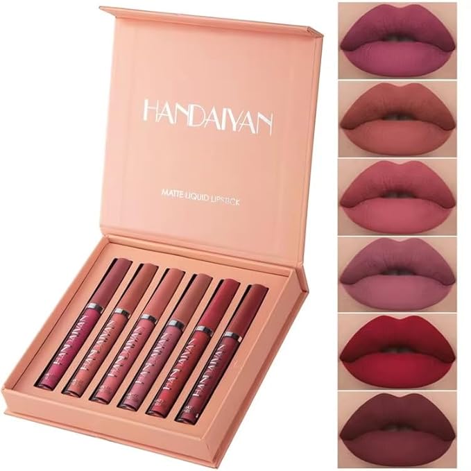 R.Y.M 6 Pcs Red Matte Liquid Stick Set, Natural, Moisturizing, Plumper Lip Gloss Set, Long Lasting for lip color, with beautiful finish(A, 0.54 Ounce (Pack of 6))