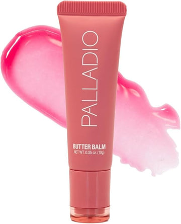Palladio Butter Balm - Hydrating Lip Balm with Sheer Tint, Aloe, Peptides, Shea Butter, and Vegan Formulation for Instant Moisture, Shine, and Soothing Lip Care, Strawberry Shortcake