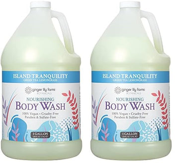 Ginger Lily Farms Botanicals Nourishing Body Wash, Island Tranquility, 100% Vegan & Cruelty-Free, Green Tea & Lemongrass Scent, 1 Gallon Refill (128 fl. oz.) (Pack of 2)