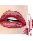 evpct Dark Red Metallic Glitter Lip Liner and Lipstick Combo Lip Gloss Stain Set Makeup for Women Long Lasting Waterproof 24, Wine Red Frosted Metallic Shimmer Glossy Chrome iridescent Liquid Lipstick