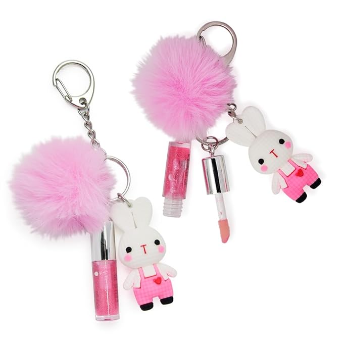 IBI Keychain Lip Glosses Set, Girls Party Favor Including 3Pcs Assorted Flavors Moisturizing Shimmer Lip Glosses for Kids and Teens Ages 5+