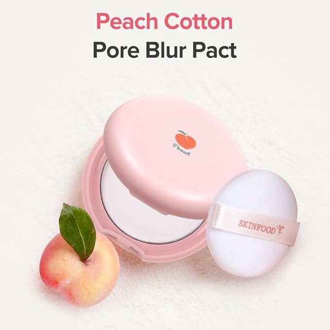 SKINFOOD Peach Cotton Pore Blur Pact - Sebum Control Pack with Silky Texture - Long Lasting Makeup Fixing - Pore Primer with Mineral Powder for Oily Skin - Stocking Stuffers - Pore Quick Minimizer