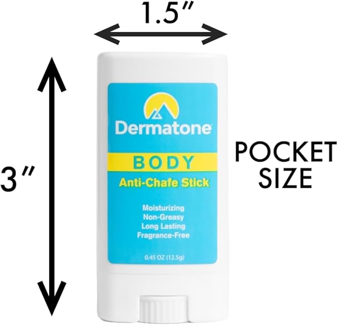 DERMATONE Anti-Chafe Body Stick | 2-Pack | Fragrance Free Skin Balm | Prevent Friction & Chafing | Use for thigh, arm, chest, butt, ball rubbing | Travel/Small 0.45oz sticks