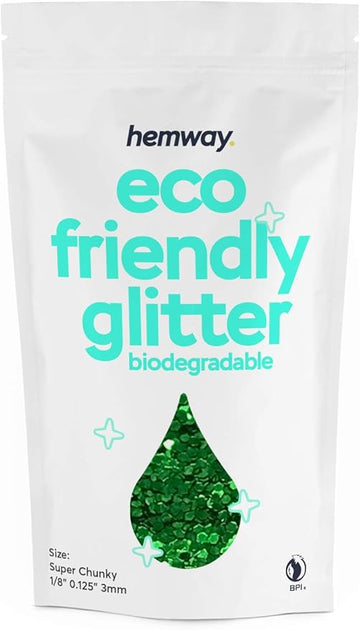 Hemway Eco Friendly Biodegradable Glitter 100g / 3.5oz Bio Cosmetic Safe Sparkle Vegan For Face, Eyeshadow, Body, Hair, Nail And Festival Makeup, Craft - Super Chunky (1/8" 0.125" 3mm) - Emerald Green