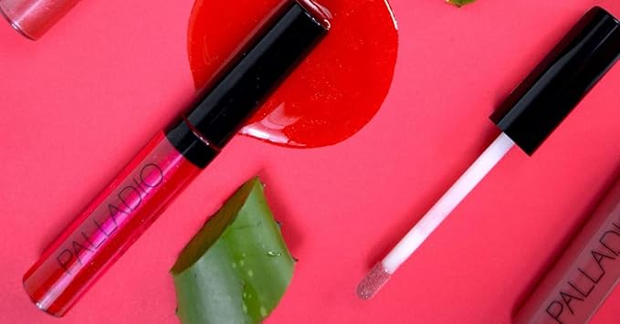 Palladio Lip Gloss, Non-Sticky Lip Gloss, Contains Vitamin E and Aloe, Offers Intense Color and Moisturization, Minimizes Lip Wrinkles, Softens Lips with Beautiful Shiny Finish, Ruby Red