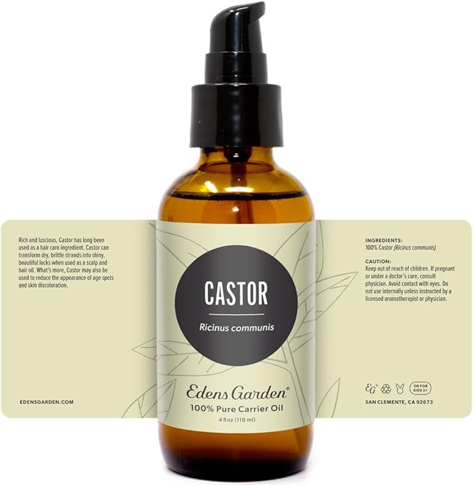 Edens Garden Organic Castor Oil – Cold Pressed, Unrefined, Hexane-Free & 100% Pure Therapeutic Grade – Carrier Oil for Nails, Cuticle, Hair Growth, Eyelashes, Eyebrows, Skin & Scalp 118 ml (4 fl oz)