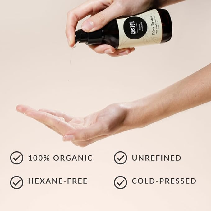 Edens Garden Organic Castor Oil – Cold Pressed, Unrefined, Hexane-Free & 100% Pure Therapeutic Grade – Carrier Oil for Nails, Cuticle, Hair Growth, Eyelashes, Eyebrows, Skin & Scalp 118 ml (4 fl oz)