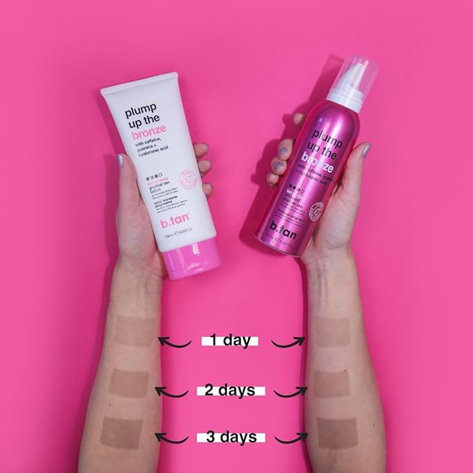 b.tan Dark Gradual Self Tanning Lotion | Plump Up the Bronze Everyday Glow Lotion - Develop a Bronzed Glow, Sunless Tanner Infused With Hyaluronic Acid, No Fake Tan Smell 8 Fl Oz