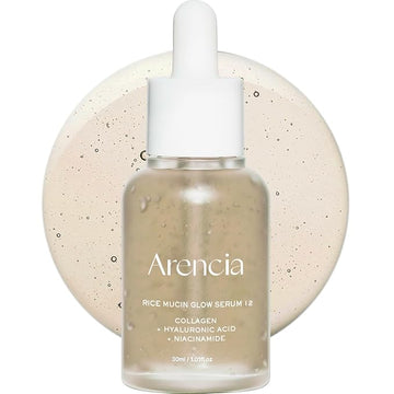 Arencia Rice Mucin Glow Serum, Collagen + Hyaluronic Acid & Niacinamide, 1.01 fl oz