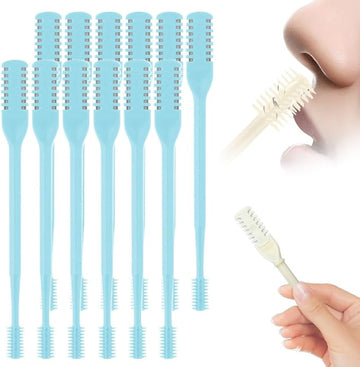 2025 New 2 in 1 Nasal Hair Cutter, Double Sided Nose Hair Knife Nostril Hair Remover Tool, Manual 360° Rotating Nose Hair Trimmer, Mini Noses Hair Remover Tool for Women and Men (Blue, 12 Pcs)