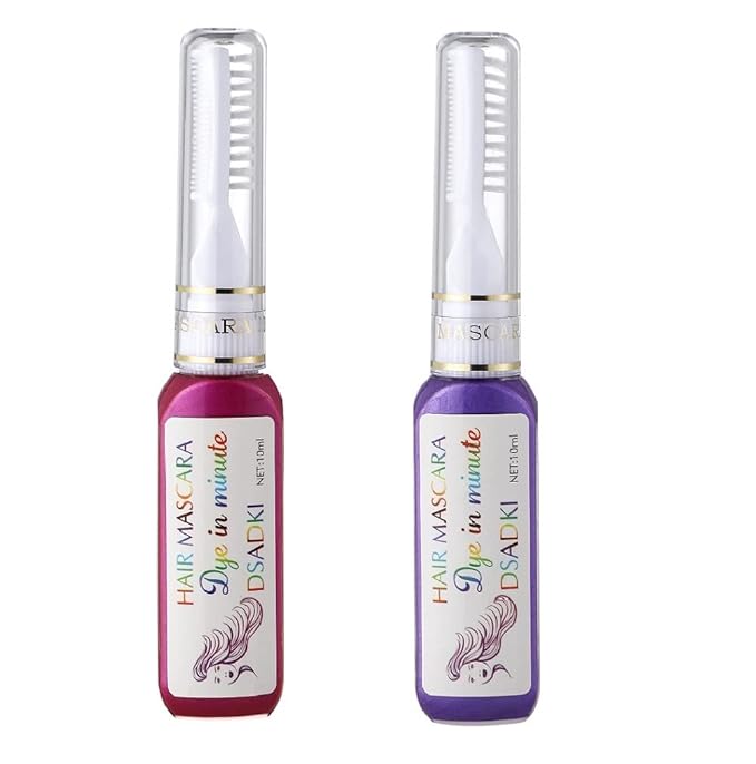 Temporary Hair Color Mascara Washable Hair Dye Stick Non-toxic Instant Hair Chalk Dye for Girls Women (Purple+Pink)