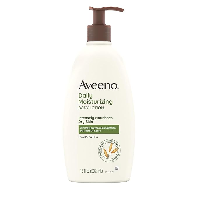 Aveeno Daily Moisturizing Body Lotion for Dry Skin with Prebiotic Oat, Fragrance & Paraben Free, Non-Greasy, Non-Comedogenic, for Sensitive Skin & 48-Hour Moisturizer 18 Fl Oz
