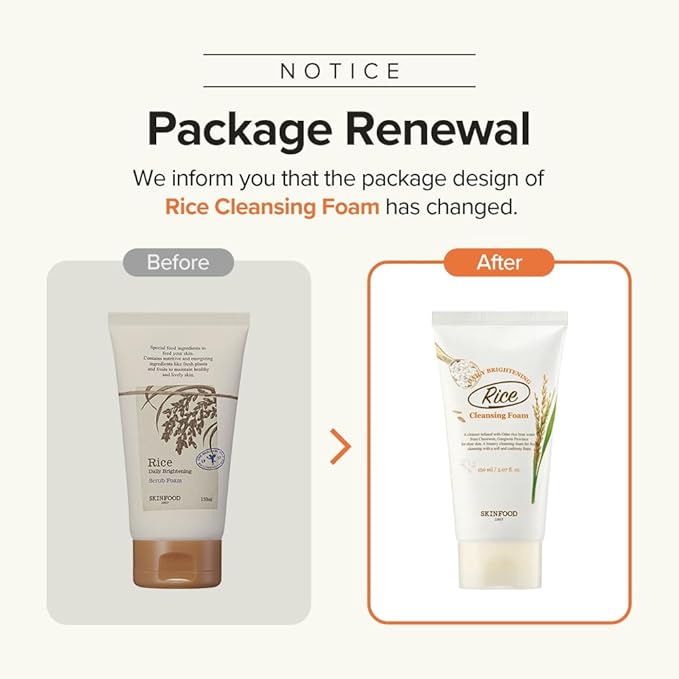 SKINFOOD Rice Daily Cleansing Foam 150ml - Delicate, Fine, and Smooth Brightening Cleansing with Fermented White Rice Ingredients - Firming Bubble Facial Foam Cleanser - For Men and Women (5.07 fl. oz.)