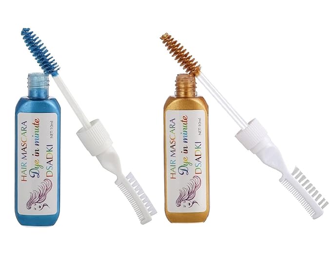 Temporary Hair Color Mascara Washable Hair Dye Stick Non-toxic Instant Hair Chalk Dye for Girls Women (Turquoise Blue+Gold)