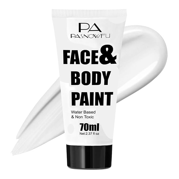 White Face Paint 70ml - Professional Water-Based Body Paint for Skeleton, Clown & Zombie Looks, Non-Toxic Washable Face Body Paint for Halloween SFX Cosplay Makeup ,Costume Events,Party