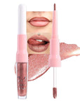 evpct Bronze Gold Metallic Glitter Lip Liner and Lipstick Combo Lip Gloss Stain Set Makeup for Women Long Lasting Waterproof 24, Rose Gold Metallic Shimmer Frosted Iridescent Glossy Liquid Lipstick 14