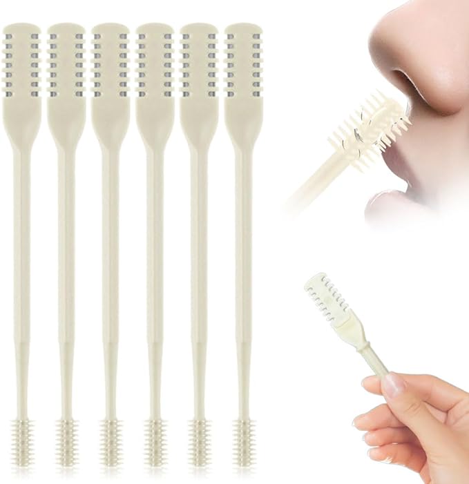 2025 New 2 in 1 Nasal Hair Cutter, Double Sided Nose Hair Knife Nostril Hair Remover Tool, Manual 360° Rotating Nose Hair Trimmer, Mini Noses Hair Remover Tool for Women and Men (Beige, 6 Pcs)