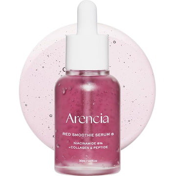 Arencia Red Collagen + Peptide Smoothie Serum, 8% Niacinamide, Vitamin C, Vitamin E, lifting anti-aging serum for skin texture for glass skin